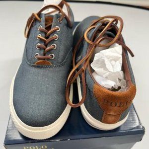 NIB Ralph lauren Polo Blue Sneakers Vaughn Chambray Herringbone